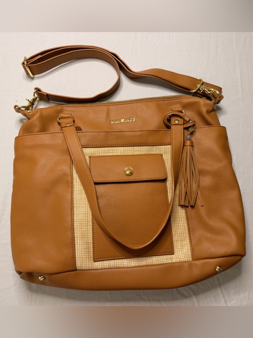 Lily Jade Marie Convertible Diaper Bag Backpack Brown Leather Tote Tassel
